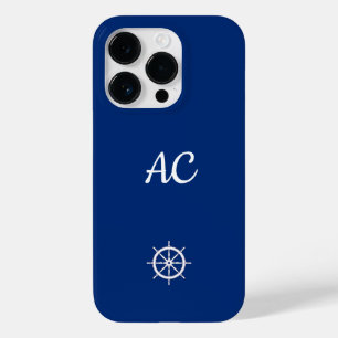 Nautical Ships Wheel Blue+White (Personalise) Case-Mate iPhone 14 Pro Case