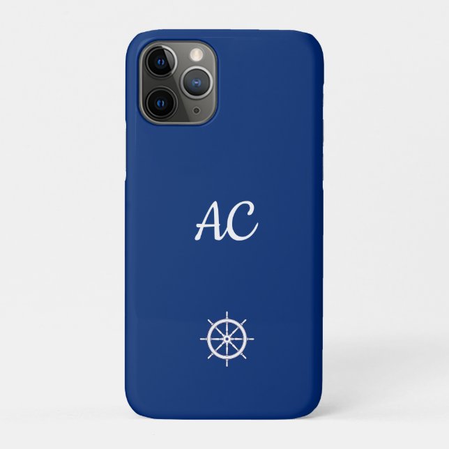Nautical Ships Wheel Blue+White (Personalise) Case-Mate iPhone Case (Back)