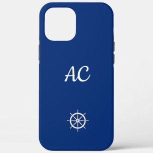 Nautical Ships Wheel Blue+White (Personalise) iPhone 12 Pro Max Case