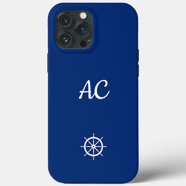 Nautical Ships Wheel Blue+White (Personalise) Case-Mate iPhone Case (Back)