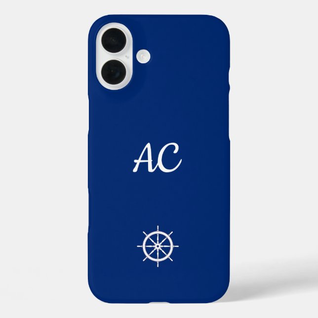 Nautical Ships Wheel Blue+White (Personalise) Case-Mate iPhone Case (Back)