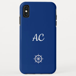 Nautical Ships Wheel Blue+White (Personalise) iPhone XS Max Case