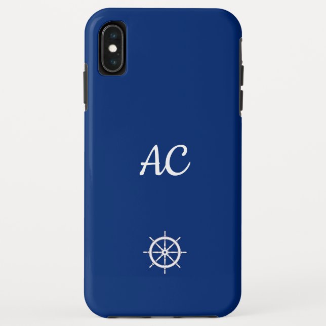 Nautical Ships Wheel Blue+White (Personalise) Case-Mate iPhone Case (Back)