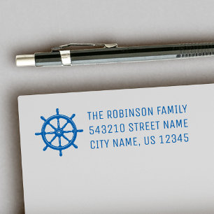 Nautical Ships Wheel Helm Personal Address or Text Self-inking Stamp