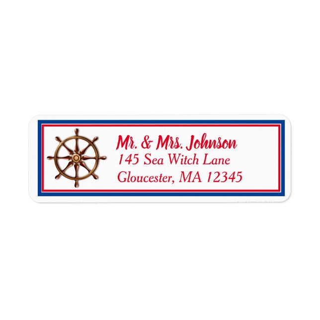 Nautical Ships Wheel - Red White and Blue Address  (Front)