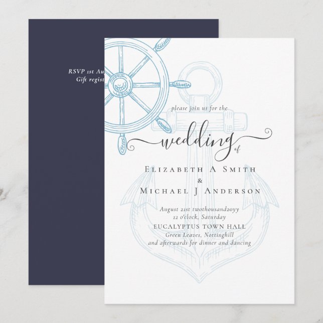 Nautical Ships Wheel Wedding (Front/Back)