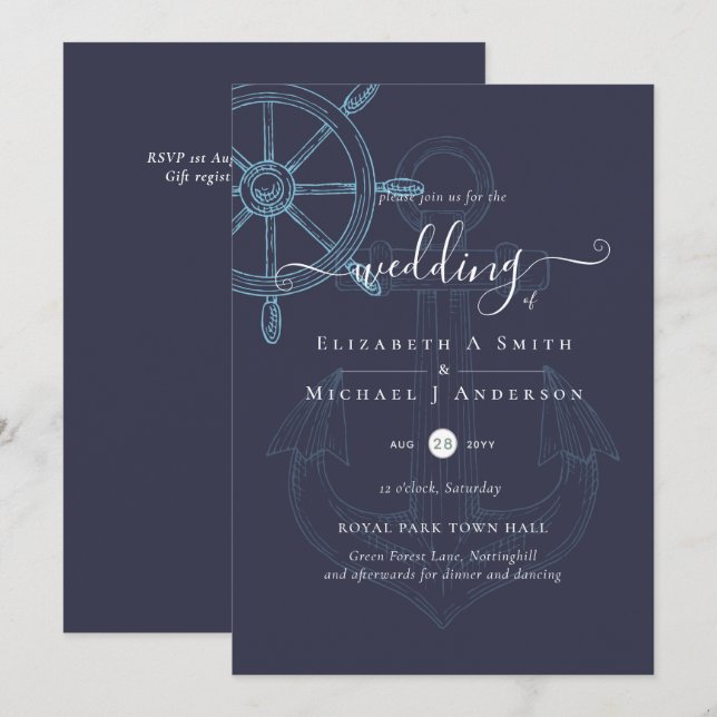 Nautical Ships Wheel Wedding (Front/Back)
