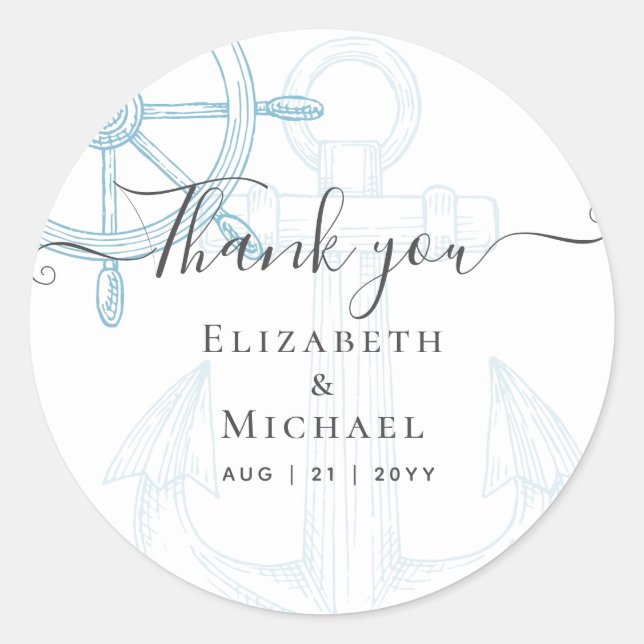 Nautical Ships Wheel Wedding Classic Round Sticker (Front)
