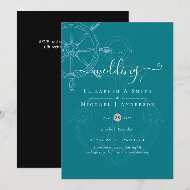 Nautical Ships Wheel Wedding Invitation (Front/Back)