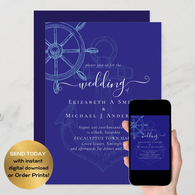 Nautical Ships Wheel Wedding Invitation (Creator Uploaded)