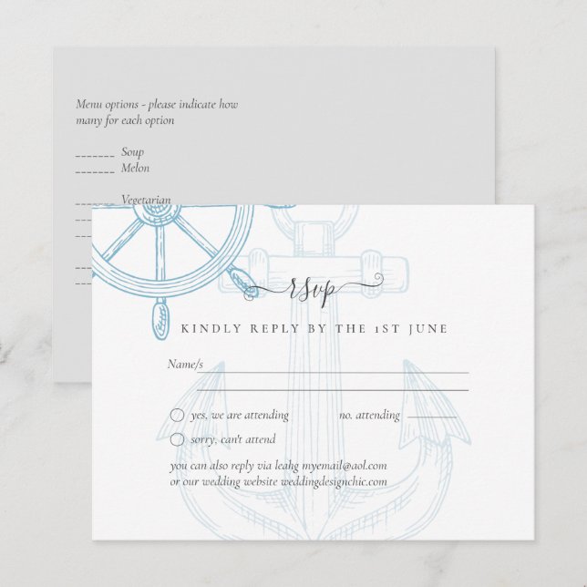 Nautical Ships Wheel Wedding Postcard (Front/Back)