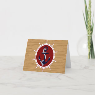 Nautical Ships Wheels Anchor on Wood Grain Card