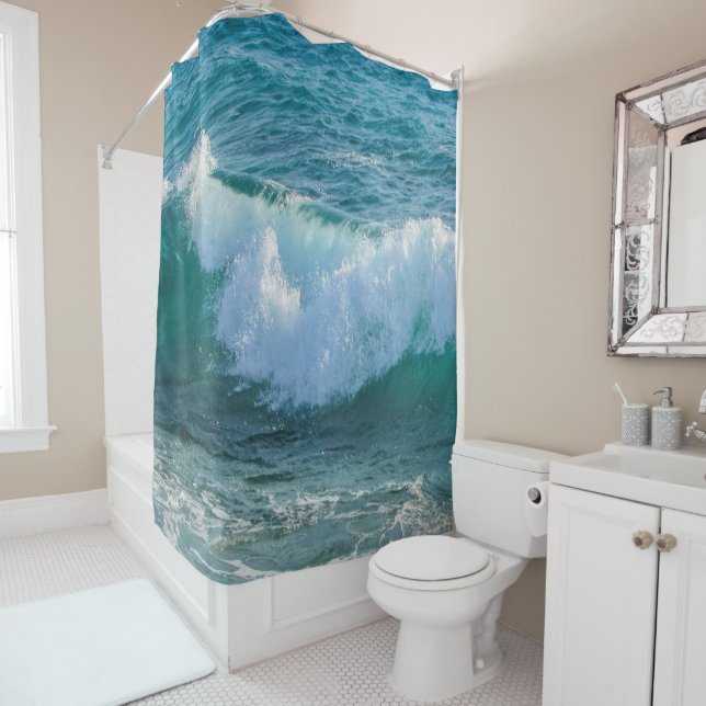 Nautical Shower Curtain, Waves sea shore ocean Shower Curtain (In Situ)