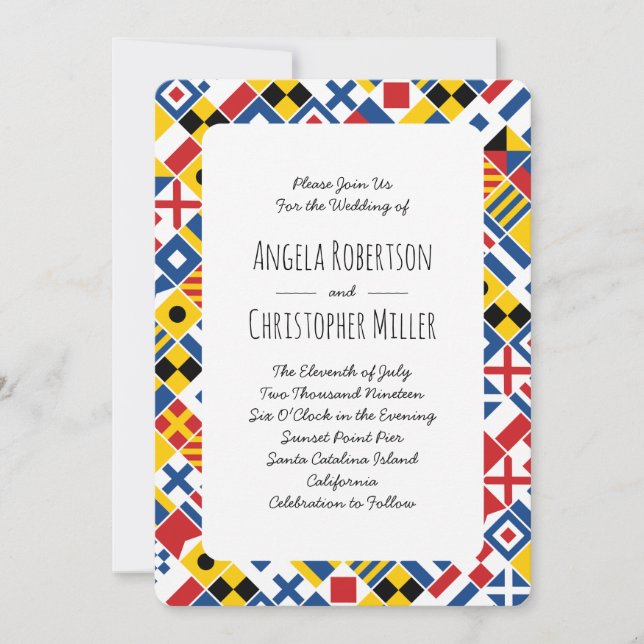 Nautical Signal Flag Pattern Wedding Invitation (Front)