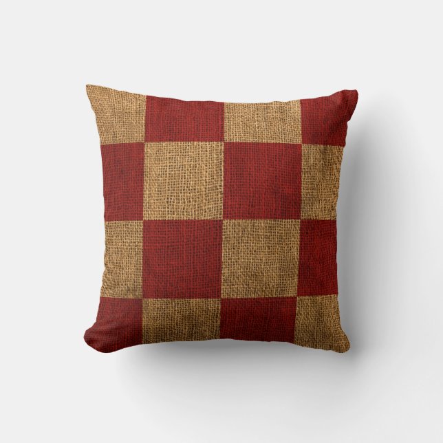 Nautical Signal Flag - Red and Natural Check Cushion (Front)