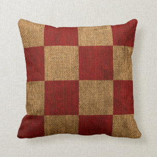 Nautical Signal Flag - Red and Natural Check Cushion