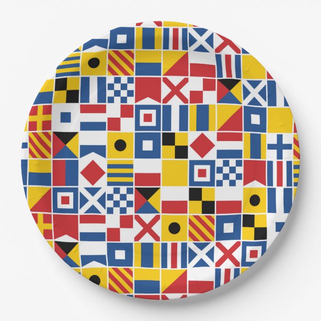 Nautical Signal Flags Pattern Paper Plate (Front)
