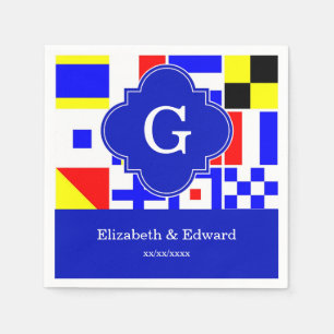 Nautical Signal Flags Royal Quatrefoil Monogram Napkin