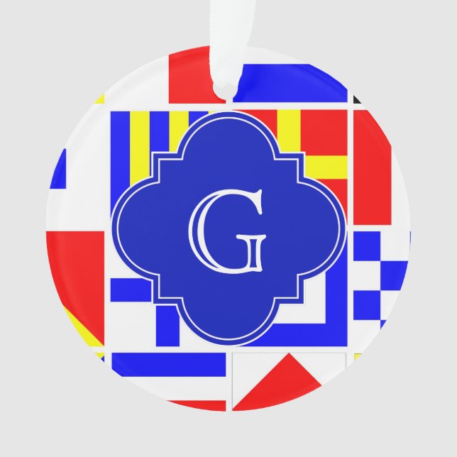 Nautical Signal Flags Royal Quatrefoil Monogram Ornament (Front)