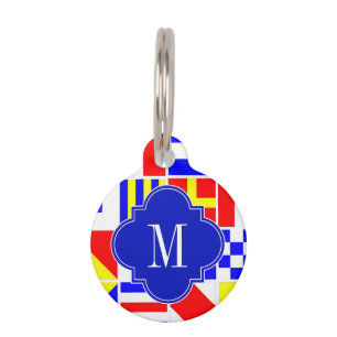 Nautical Signal Flags Royal Quatrefoil Monogram Pet Tag