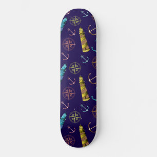 Nautical Signs Anchor Golden Lighthouse Compass Skateboard