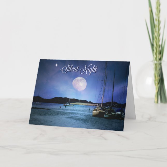 Nautical Silent Night Sailboat Holiday Cards (Front)