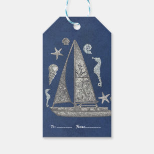 Nautical Silver Boat & Beach Things Elegant Favour Gift Tags