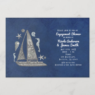 Nautical Silver Boat & Beach Things Invitations