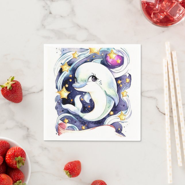Nautical Simple Children's Dolphin Birthday Napkin (Insitu)