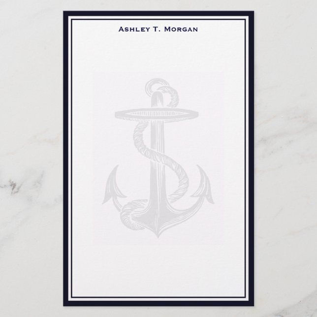 Nautical Simplicity Dk Blue / White Personalised Stationery (Front)