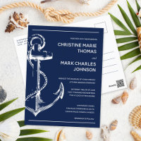 Nautical Sketch Anchor Wedding Navy Invite
