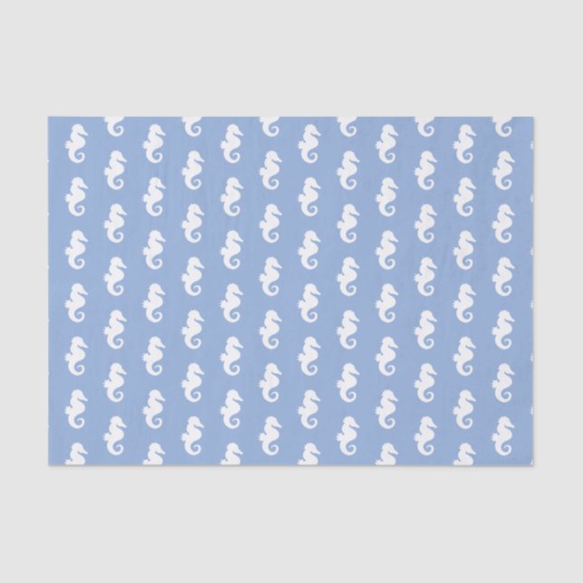 Nautical sky blue seahorse pattern tissue paper (Front)