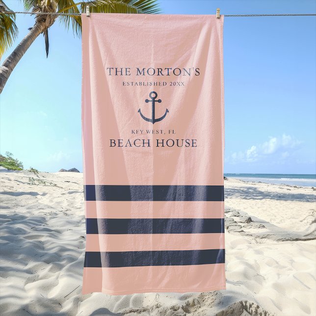 Nautical Smoky Salmon Anchor Family Beach House Beach Towel (Nautical Smoky Salmon Anchor Family Beach House Beach Towel)