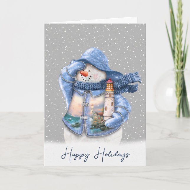 Nautical Snowman Sea Mariner Holiday Card (Front)