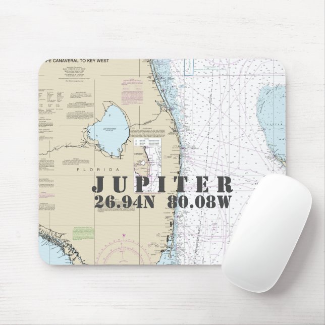 Nautical South Florida Latitude Longitude Mouse Mat (With Mouse)