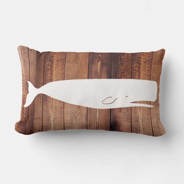 Nautical Sperm Whale Silhouette & Wood Planks Lumbar Cushion (Front)
