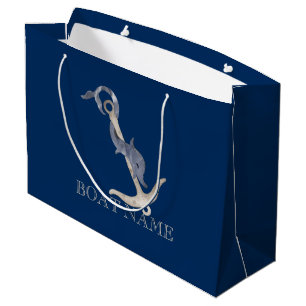 Nautical Spirit Anchor Dolphin Navy Blue Large Gift Bag