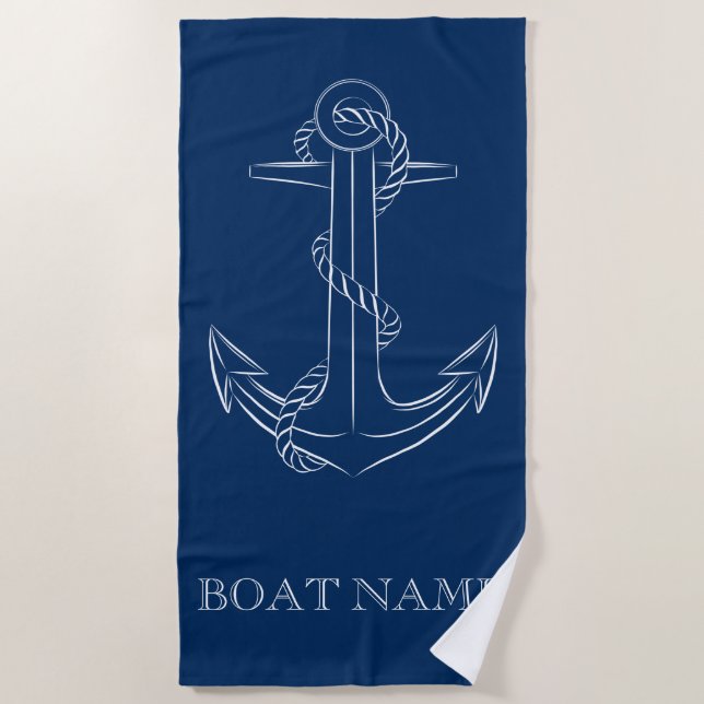 Nautical Spirit Anchor Navy Blue  Beach Towel (Front)