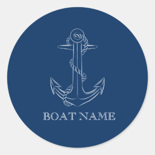 Nautical Spirit Anchor Navy Blue  Classic Round Sticker