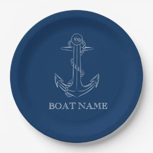 Nautical Spirit Anchor Navy Blue  Paper Plate