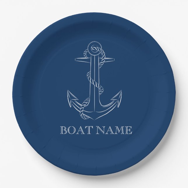 Nautical Spirit Anchor Navy Blue  Paper Plate (Front)