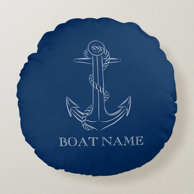 Nautical Spirit Anchor Navy Blue  Round Cushion (Front)