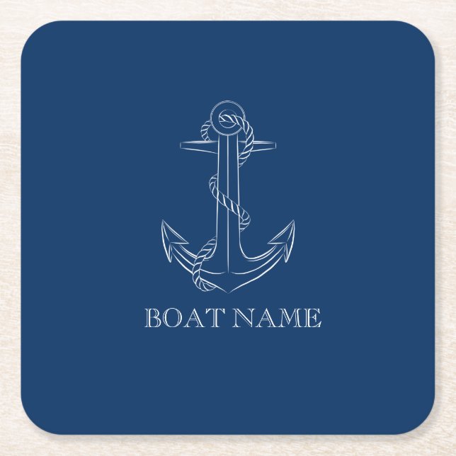 Nautical Spirit Anchor Navy Blue   Square Paper Coaster (Front)