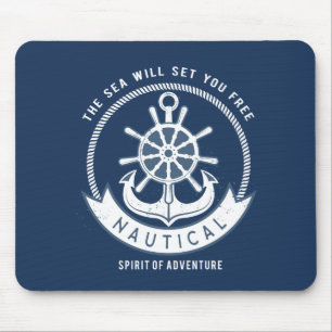 Nautical Spirit Anchor,Wheel, Navy Blue Mouse Mat