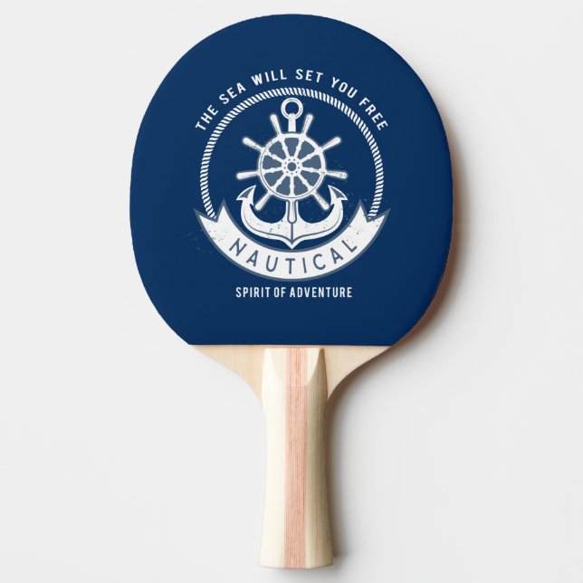 Nautical Spirit Anchor,Wheel, Navy Blue Ping Pong Paddle (Front)