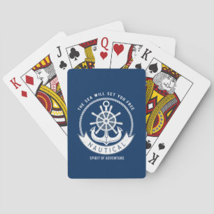 Nautical Spirit Anchor,Wheel, Navy Blue Playing Cards