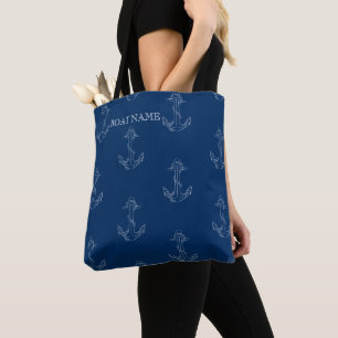 Nautical Spirit Anchors Navy Blue   Tote Bag