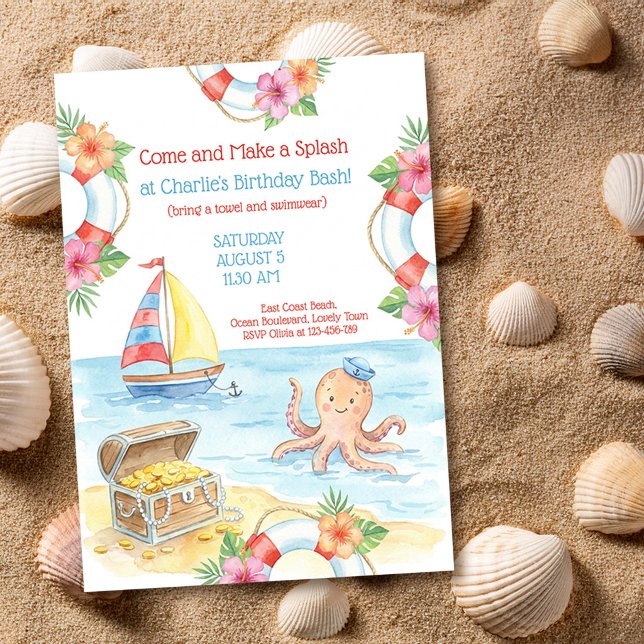 Nautical Splash Tropical Ocean Kids Birthday Invitation (Cute kids splash party birthday invitation by Darling & May)