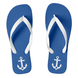 Nautical Star Anchor Blue and White Flip Flops