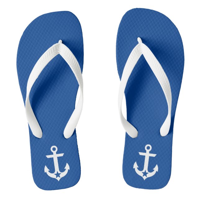 Nautical Star Anchor Blue and White Flip Flops (Footbed)